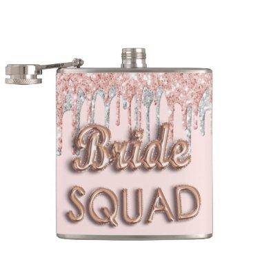 Bride squad rose gold glitter siver bachelotette flask