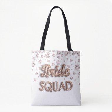 Bride squad rose gold white diamonds bachelotette tote bag