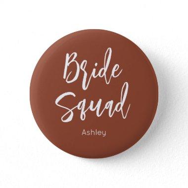 Bride Squad Terracotta Brown White Wedding Button