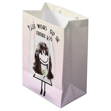 Bride Stick Figure Girl On Hearts Medium Gift Bag
