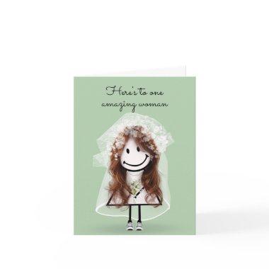 Bride Stick Figure Girl with Bouquet Invitations