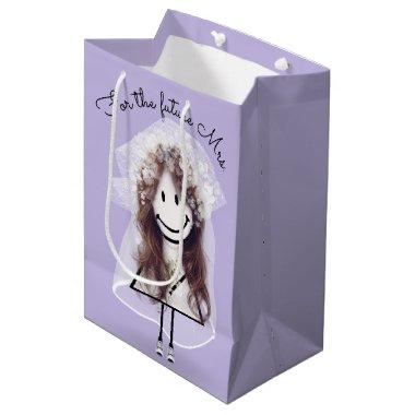 Bride Stick Figure Girl with Bouquet Medium Gift Bag