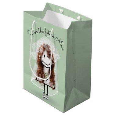 Bride Stick Figure Girl with Daisy Bouquet  Medium Gift Bag