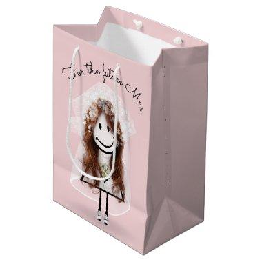 Bride Stick Figure Girl with Daisy Bouquet  Medium Gift Bag