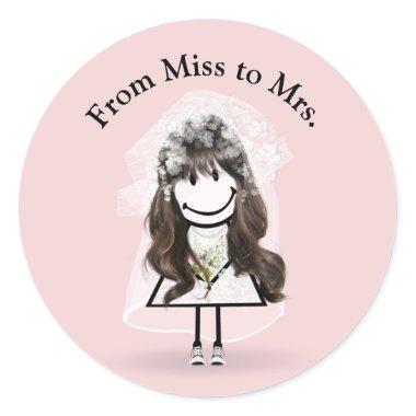 Bride Stick Girl In Sneakers On Pink  Classic Round Sticker