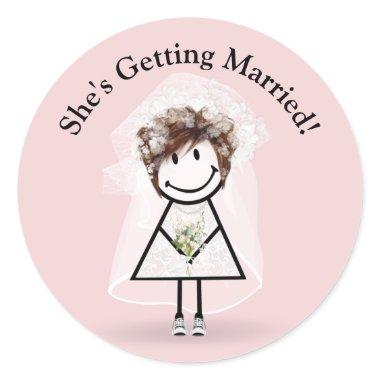 Bride Stick Girl In Sneakers On Pink Classic Round Sticker