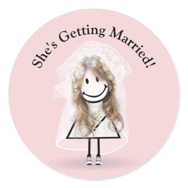 Bride Stick Girl In Sneakers On Pink  Classic Round Sticker