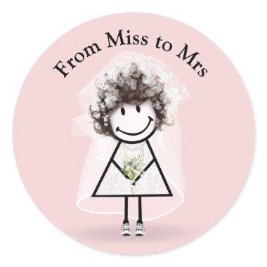 Bride Stick Girl In Sneakers On Pink  Classic Round Sticker
