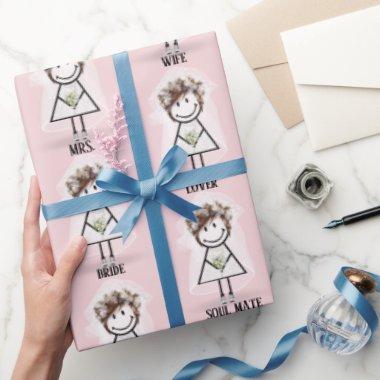 Bride Stick Girl In Sneakers on Pink Wrapping Paper