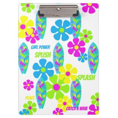 BRIDE & Surfer Flower Power Girl Retro Party Clipboard