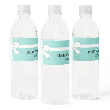 BRIDE Teal Blue And White Bow Tiara Party Water Bottle Label