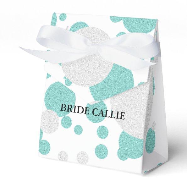 BRIDE Teal Blue Shimmer Polka Dot Wedding Party Favor Box