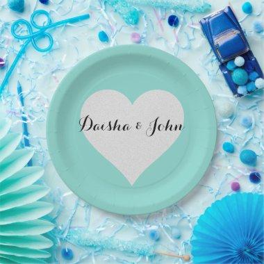 BRIDE Teal Blue & Silver Heart Bridal Shower Party Paper Plates