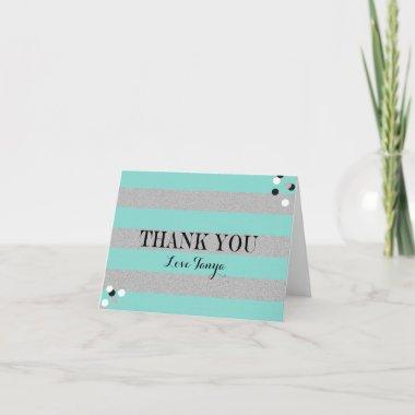 Bride Teal Blue & Silver Personal Shower Party Thank You Invitations