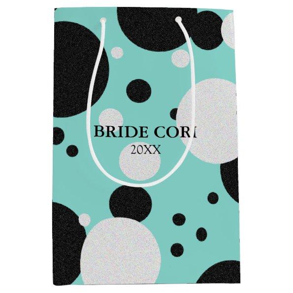 BRIDE Teal Blue Silver Polka Dot Sparkle Party Medium Gift Bag