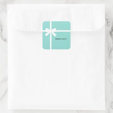 BRIDE Teal Blue Tiara Shower Party Personalized Square Sticker
