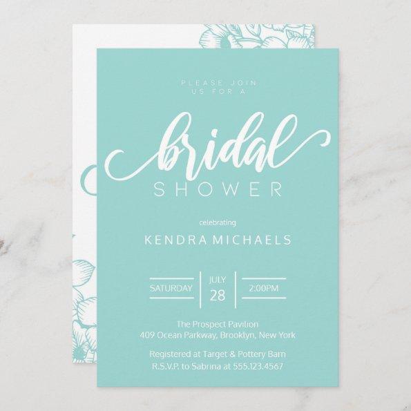 Bride To Be, Aqua Blue Bridal Shower Invitations