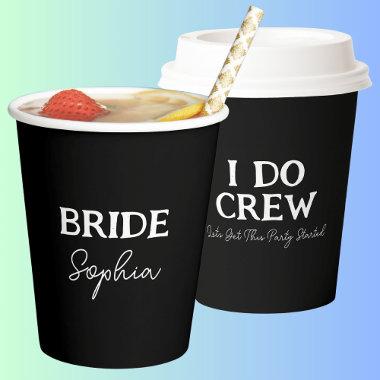 Bride To Be Bachelorette Black Name Paper Cups
