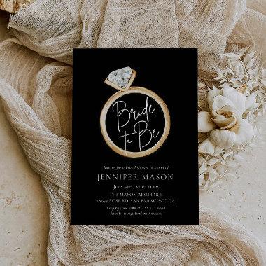 Bride To Be Black and Gold Modern Bridal Shower Invitations