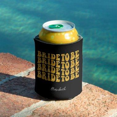Bride to Be Gold Glitter Text with Name, Black Can Cooler