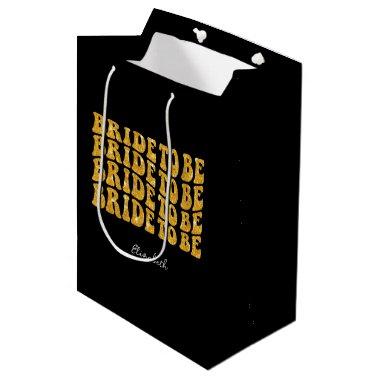 Bride to Be Gold Glitter Text with Name, Black Medium Gift Bag