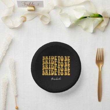 Bride to Be Gold Glitter Text with Name, Black Paper Bowls