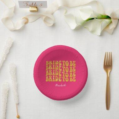 Bride to Be Gold Glitter Text with Name, Pink Paper Bowls