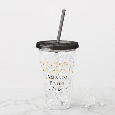 Bride to be gold hearts sprinkle name acrylic tumbler