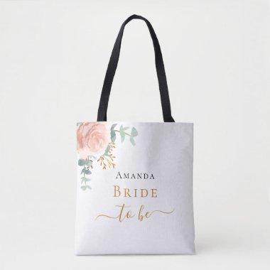 Bride to be rose gold floral eucalyptus greenery tote bag