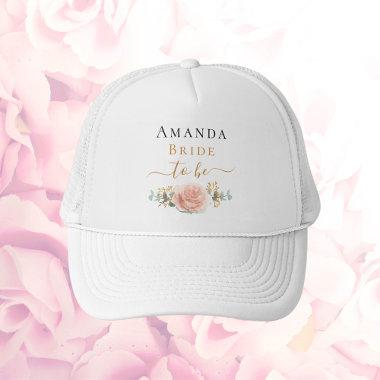Bride to be rose gold floral eucalyptus greenery trucker hat