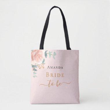 Bride to be rose gold floral eucalyptus pink chic tote bag