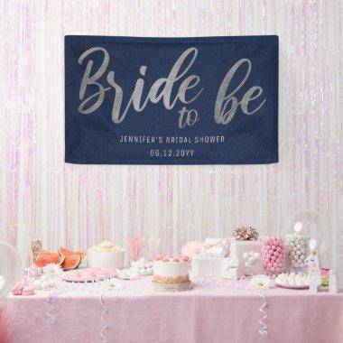 Bride to Be Silver Calligraphy Navy Bridal Shower Banner