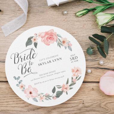 Bride to Be Watercolor Floral Rose & Sage Greenery Invitations
