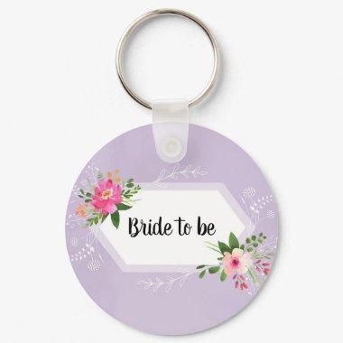 Bride to be watercolor purple floral bridal shower keychain