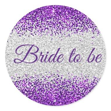 Bride to be - White Silver / Purple Sparkle Classic Round Sticker