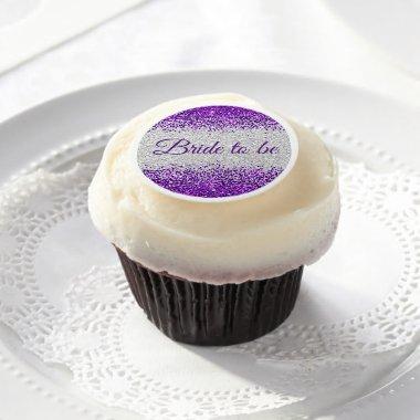 Bride to be - White Silver / Purple Sparkle Edible Frosting Rounds