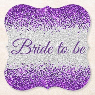 Bride to be - White Silver / Purple Sparkle Paper Coaster
