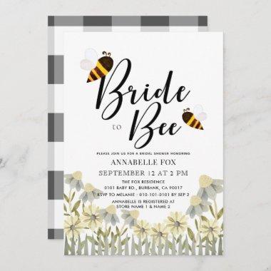 Bride to Bee Black Buffalo Check Bridal Shower Invitations