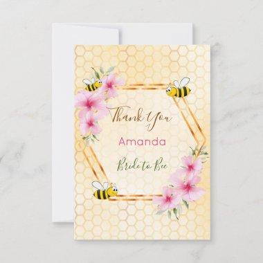 Bride to Bee Bridal shower honeycomb pink florals Thank You Invitations