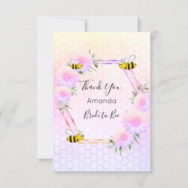 Bride to Bee Bridal shower pink rainbow florals Thank You Invitations