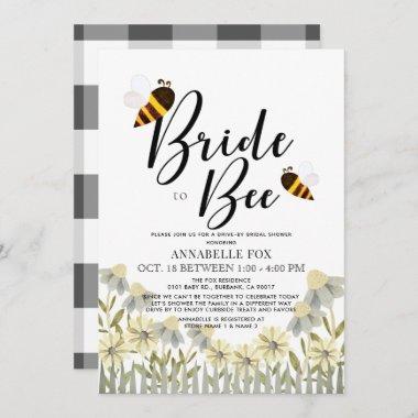 Bride to Bee Buffalo Check Drive-by Bridal Shower Invitations