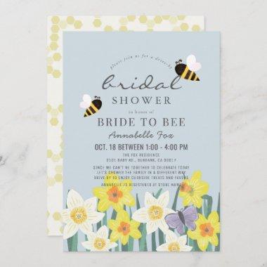Bride to Bee Daffodil Blue Drive-by Bridal Shower Invitations