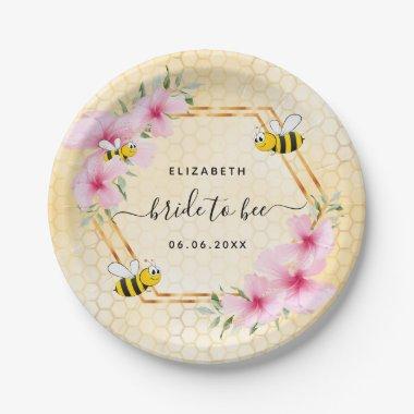 Bride to bee pink florals honeycomb bridal shower paper plates