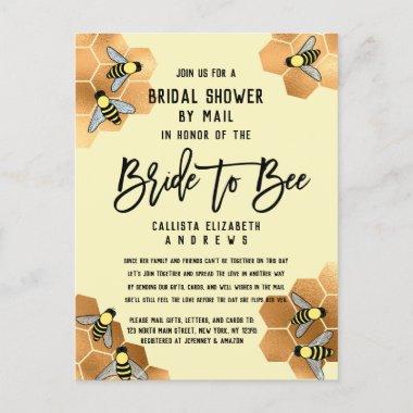 Bride to Bee Quote Gold Honeycomb Bridal Shower Invitation PostInvitations
