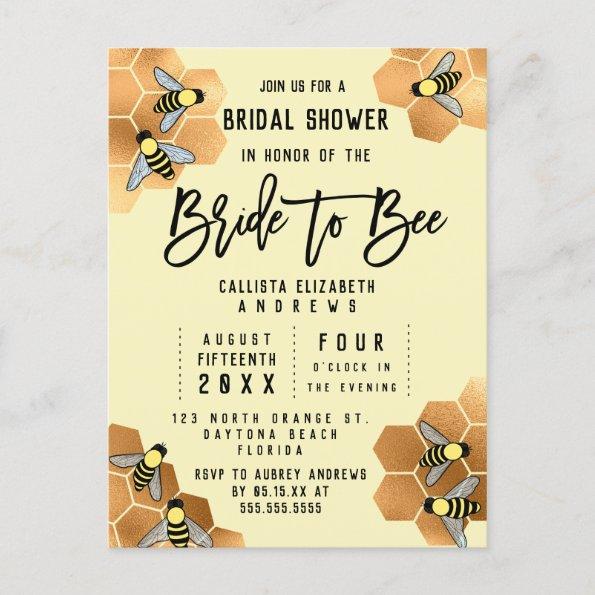 Bride to Bee Quote Gold Honeycomb Bridal Shower Invitation PostInvitations
