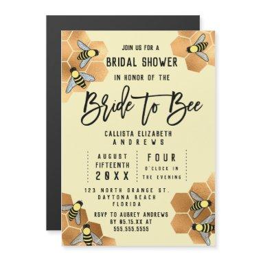 Bride to Bee Quote Gold Honeycomb Bridal Shower Magnetic Invitations