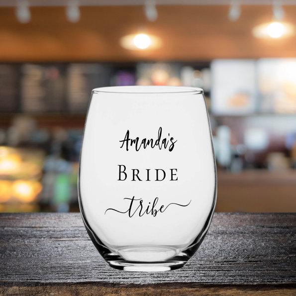Bride tribe bachelorette party stemless wine glass
