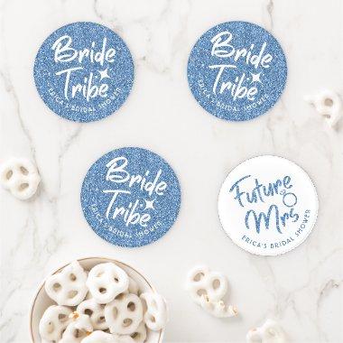 Bride tribe bridal shower blue coaster set