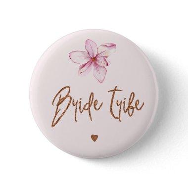 Bride tribe floral pink copper  blush button