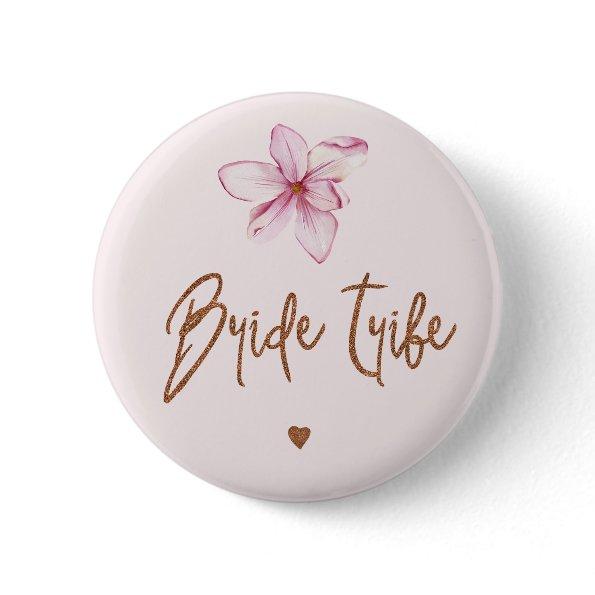 Bride tribe floral pink copper  blush button